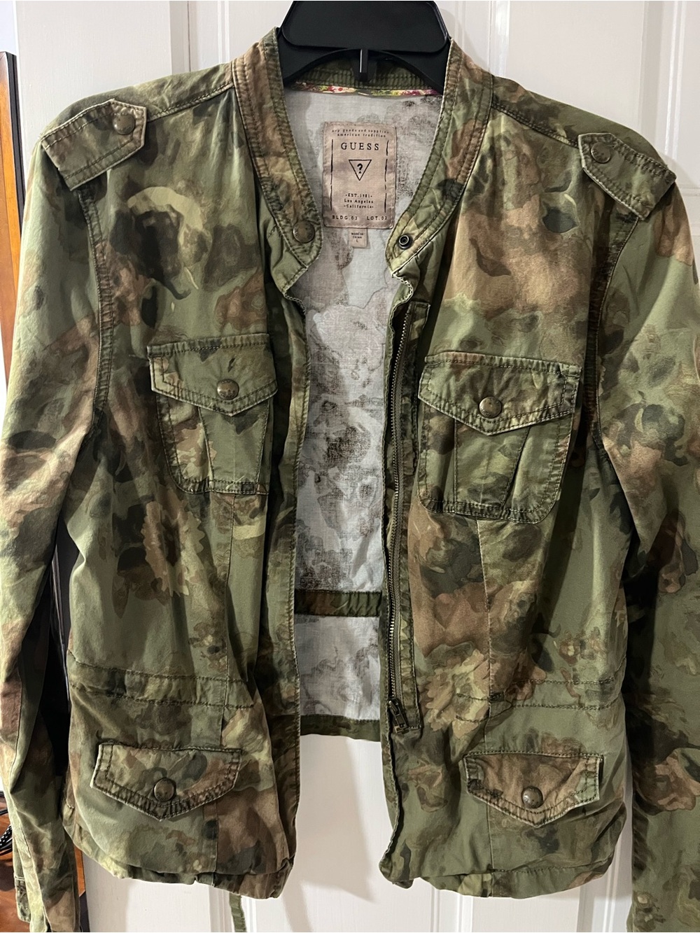 GUESS Women Olive & Brown Camo Military Field Jacket